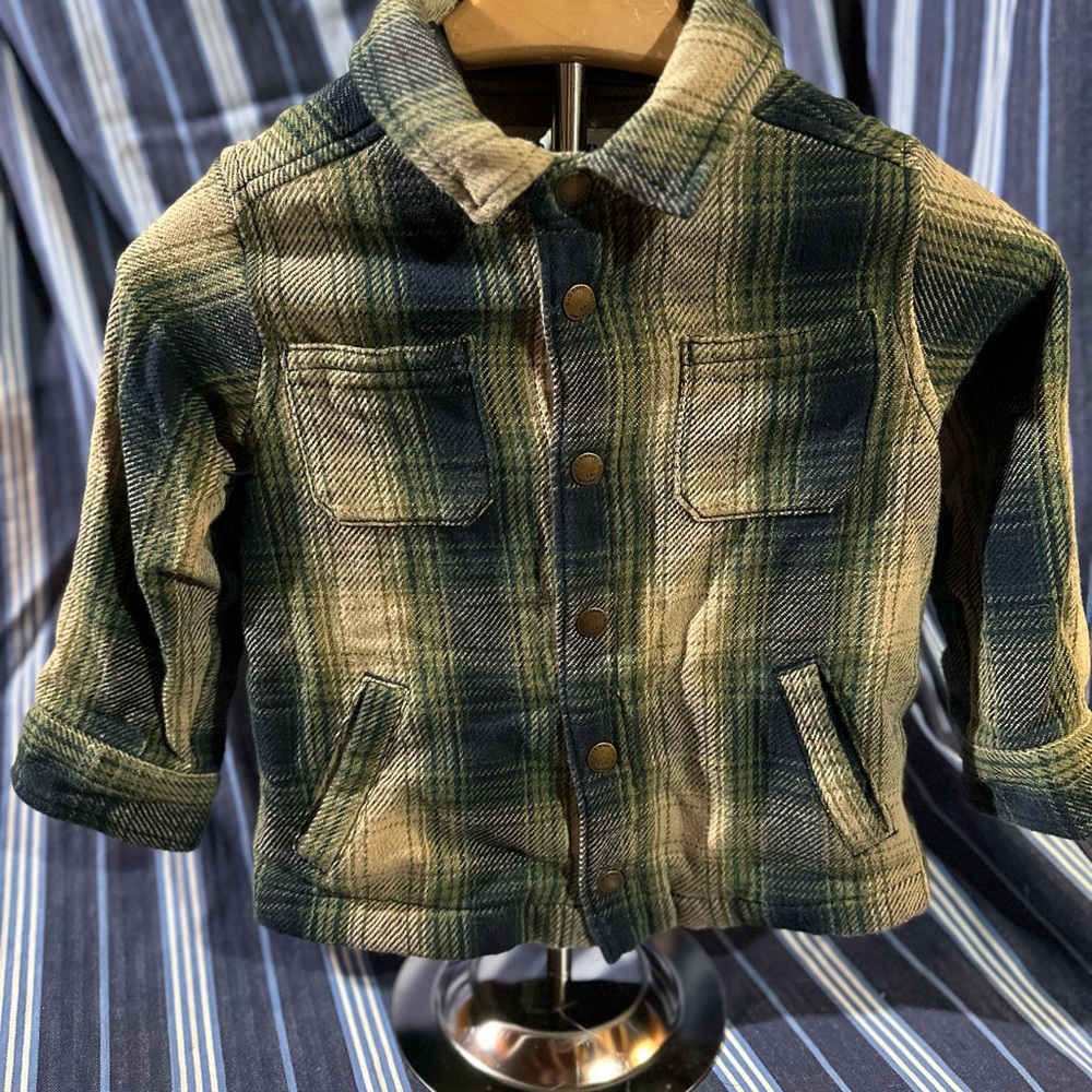 Old Navy Green Plaid Kids Jean Jacket